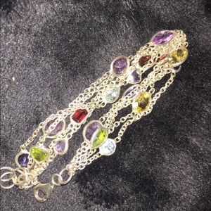 Gemstone and Sterling silver multi chain bracelet